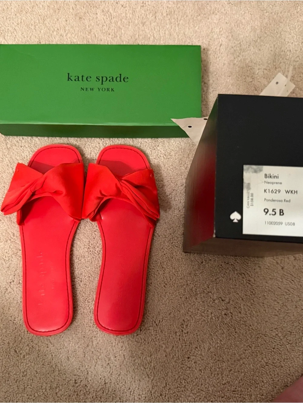 Kate Spade “Bikini” Red Neoprene Bow Slide Sandals for Women Size 9.5 NWB